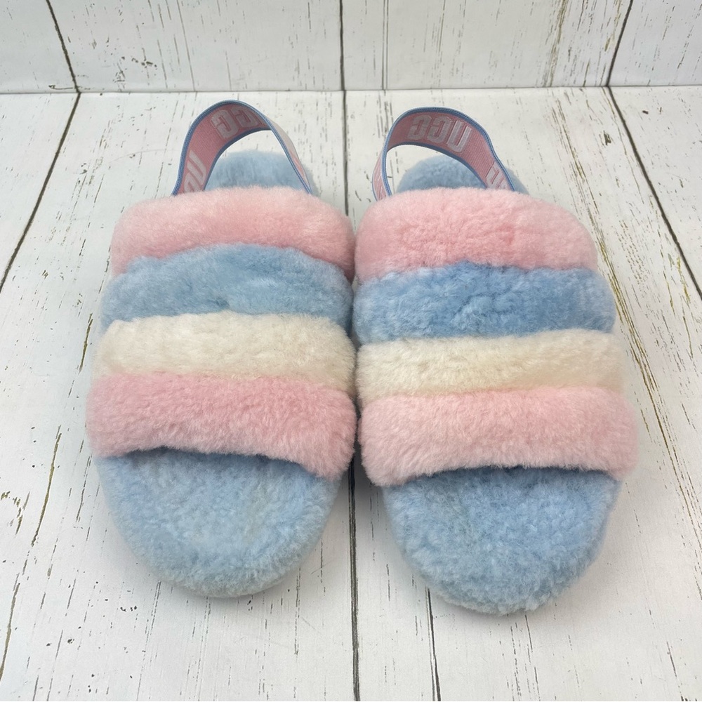UGG‎ Fluff Yeah Slide Pride Stripe Blue, Pink White